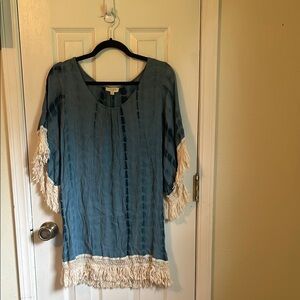 Umgee Blue bohemian Ruffled 3/4 Sleeve Tunic